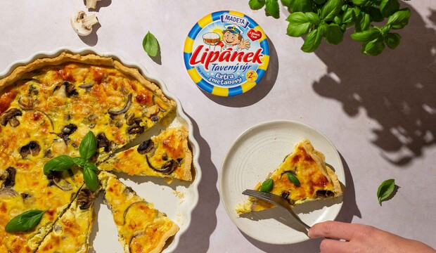 Syrový quiche s topeným syrom Lipánek, pórom a šampiňónmi